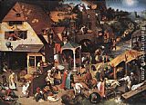 Pieter The Elder Bruegel Canvas Paintings - Netherlandish Proverbs